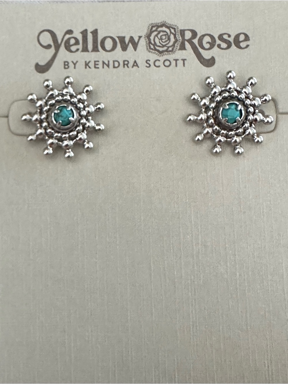 Kendra Scott Dryden Vintage Silver Sunburst Studs with Teal Center